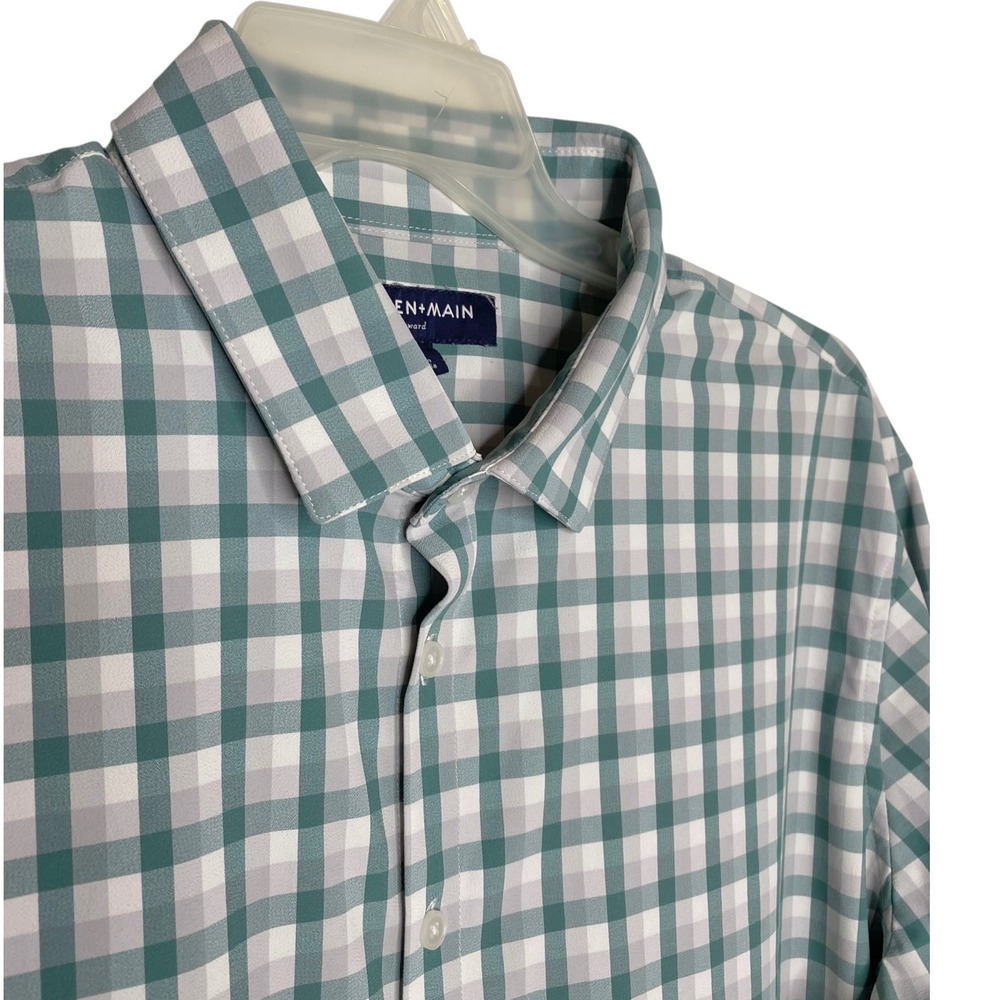 Mizzen Main Leeward Mens XXL Trim Fit Gingham Button Down Shirt Green
